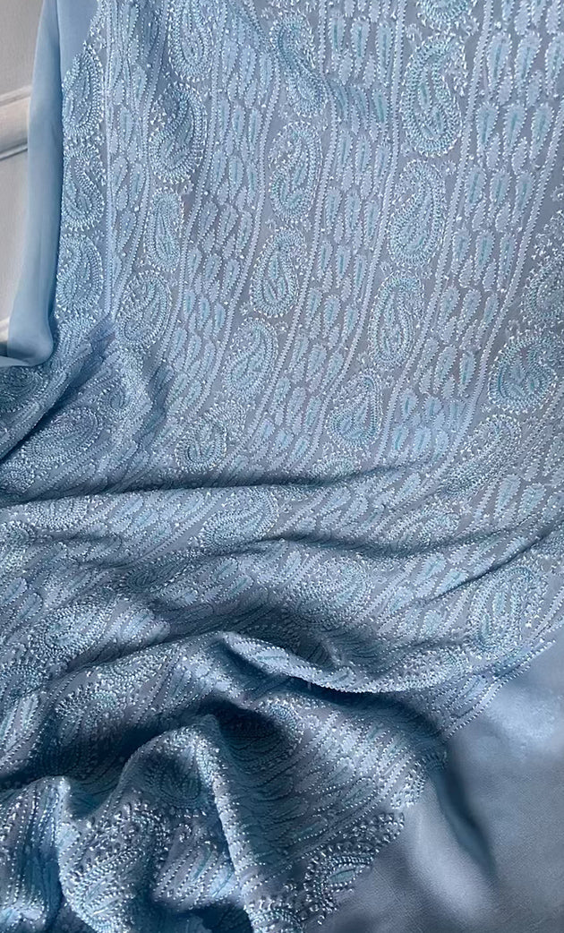 Women's Lakhnavi Handcrafted Viscose Georgette Chikankari Full Suit Material - HONC0277019