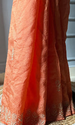 Load image into Gallery viewer, Women&#39;s Lakhnavi Handcrafted Tussar Silk Chikankari Saree - HONC0302377
