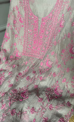 Load image into Gallery viewer, Women&#39;s Lakhnavi Handcrafted Pure Organza Chikankari Unstitched Kurta And Dupatta Set- HONC0294919
