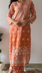 Load image into Gallery viewer, Women's Lucknowi Handcrafted Mul Chanderi Stitched Chikankari Kurta And Plazzo Set- HONC0379063