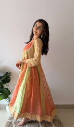 将图像加载到图库查看器中， Women's Lakhnavi Handcrafted Tissue Chanderi Silk  Chikankari Stitched Anarkali , Dupatta And Pant Set - HONC0336837