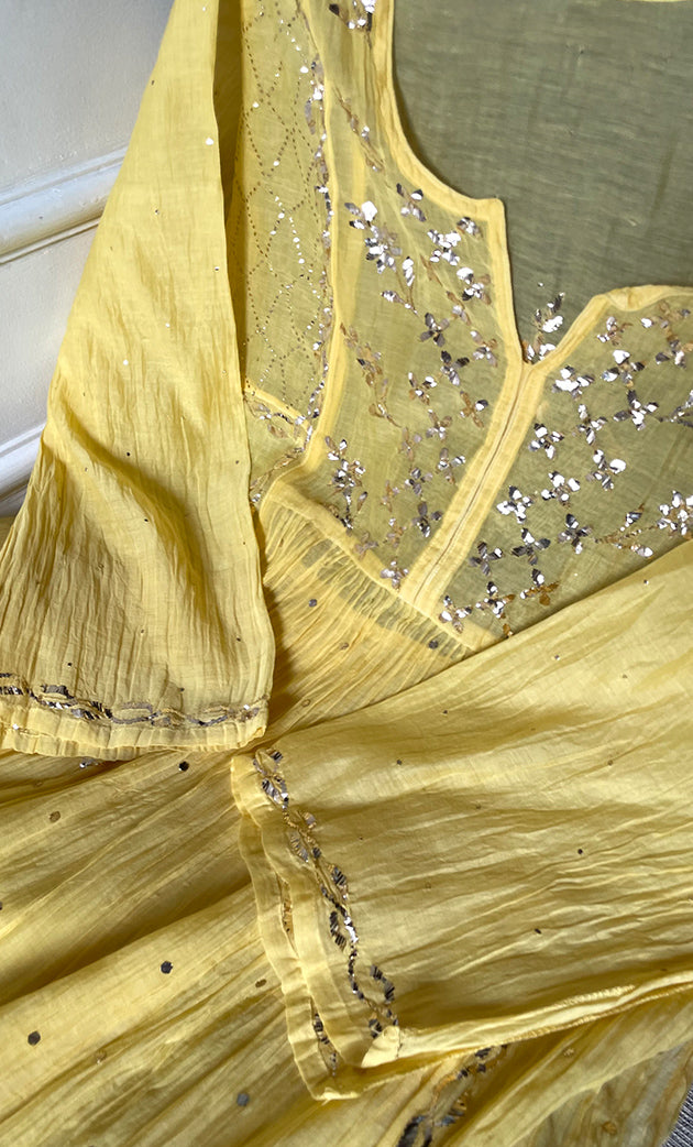 Women's Lakhnavi Handcrafted Mul Chanderi Semi-Stitched Kurta And Dupatta Set - HONC0323769