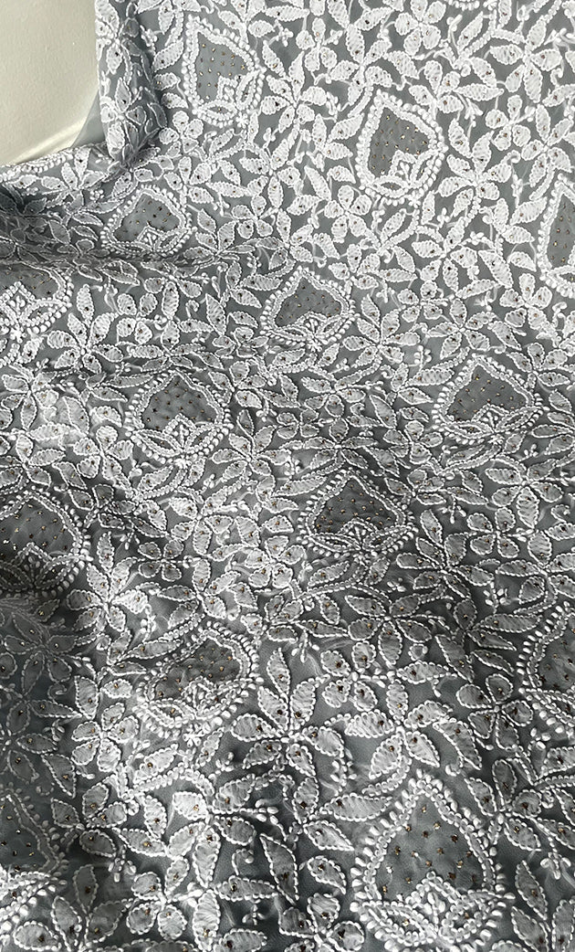 Women's Lucknowi Handcrafted Faux-Georgette Chikankari Suit Material - HONC0263367