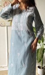 Load image into Gallery viewer, Women&#39;s Lakhnavi Handcrafted Kota Cotton Chikankari Kurti - HONC0306079
