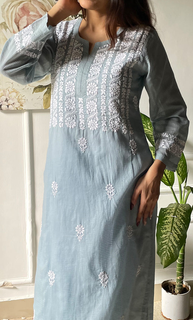 Women's Lakhnavi Handcrafted Kota Cotton Chikankari Kurti - HONC0306079