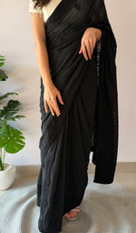 Load image into Gallery viewer, Women's Lakhnavi Handcrafted Pure Silk Georgette Chikankari Saree - HONC0310644