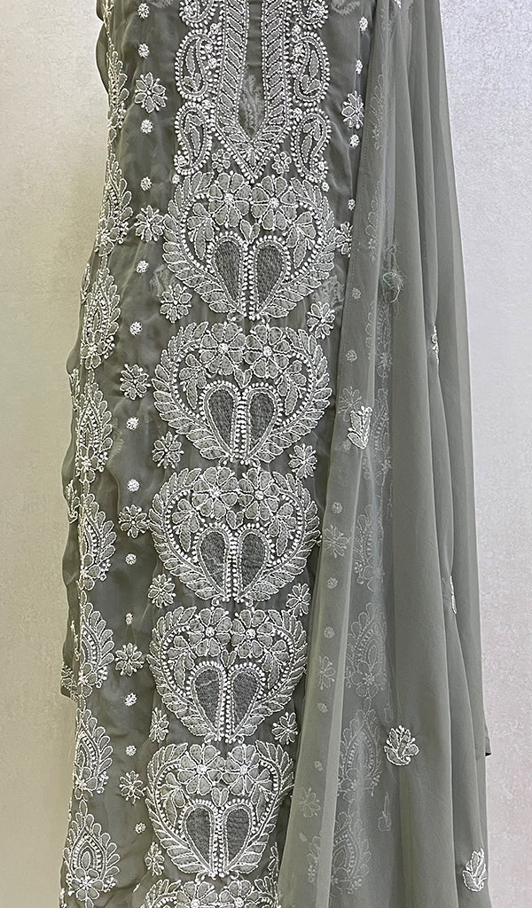 Women's Lucknowi Handcrafted Faux-Georgette Chikankari Suit Material - HONC0154325