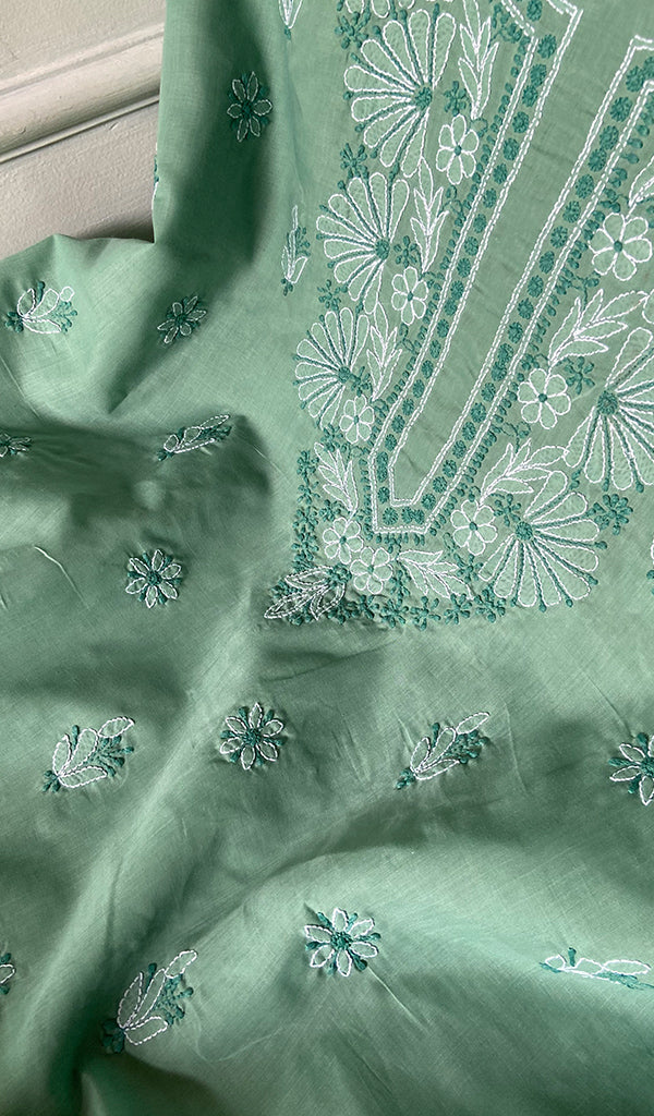Women's Lakhnavi Handcrafted Unstitched Cotton Chikankari Suit Material - HONC0364006