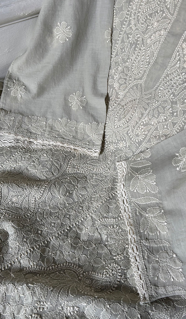 Hiba Women's Lakhnavi Handcrafted Semi- stitched Cotton Chikankari Suit Material - HONC0348838
