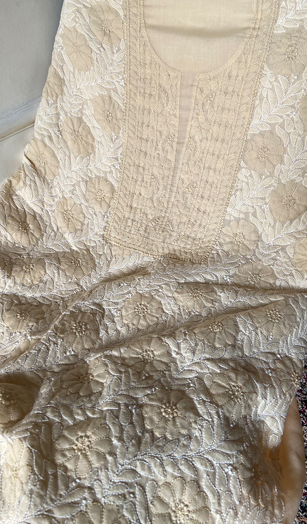 Women's Lakhnavi Handcrafted Cotton Unstitched Chikankari Suit Material - HONC0365119