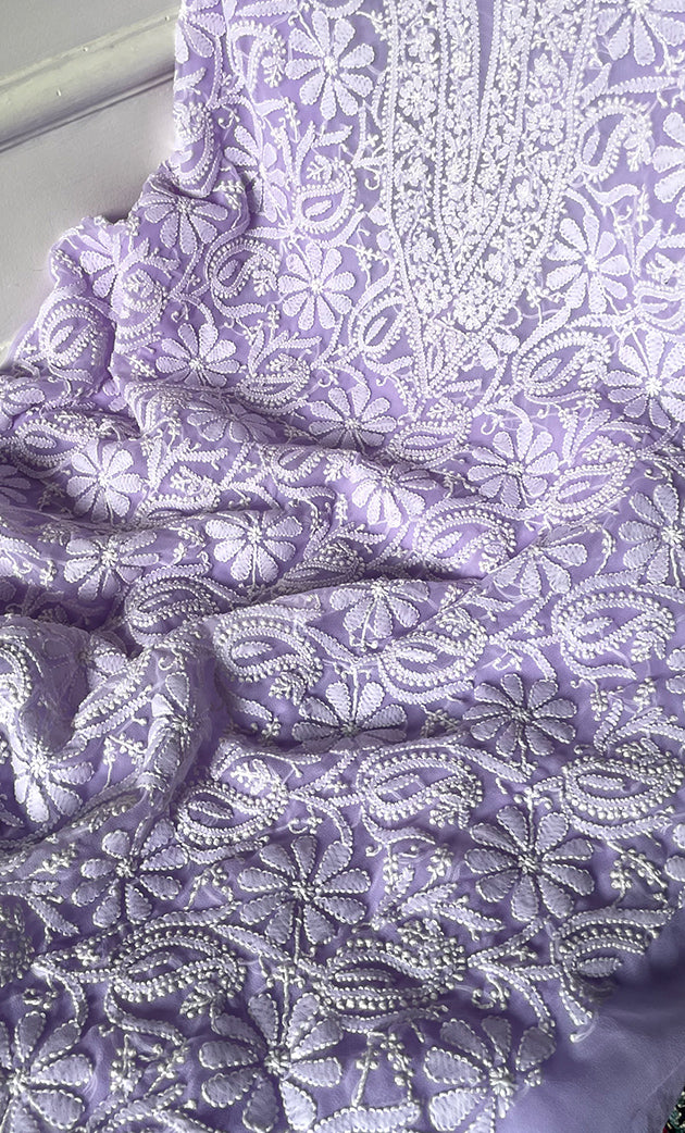 Women's Lucknowi Handcrafted Faux-Georgette Chikankari Suit Material - HONC0315341