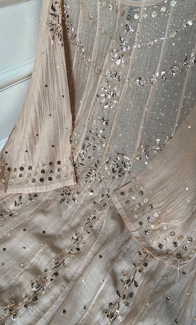 Women's Lakhnavi Handcrafted Mul Chanderi Semi - Stitched Anarkali And Dupatta Set - HONC0339439