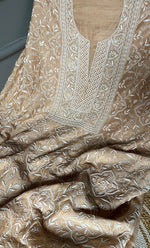 Load image into Gallery viewer, Women&#39;s Lakhnavi Handcrafted Munga Silk Unstitched Chikankari Kurta And Dupatta Set- HONC0283181
