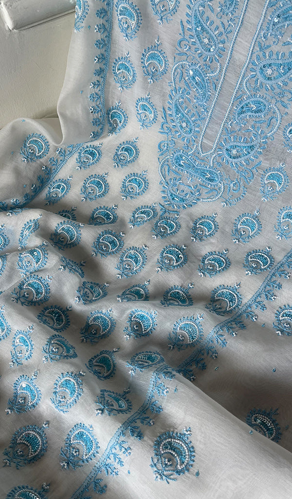 Women's Lakhnavi Handcrafted Mul Chanderi Unstitched Kurta And Dupatta Set - HONC0284790