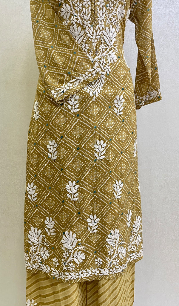 Women's Lakhnavi Handcrafted Cotton Chikankari Kurta And Palazzo Set - HONC0153928