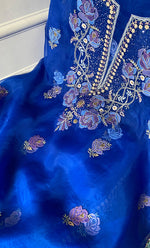 Load image into Gallery viewer, Women's Lakhnavi Handcrafted Pure Organza Chikankari Unstitched Kurta And Dupatta Set- HONC0343160