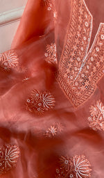 将图像加载到图库查看器中， Women's Lakhnavi Handcrafted Pure Organza Chikankari Unstitched Kurta And Dupatta Set- HONC0351137