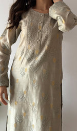 Load image into Gallery viewer, Women's Lucknowi Handcrafted Chanderi Silk Chikankari Kurti - HONC0354864
