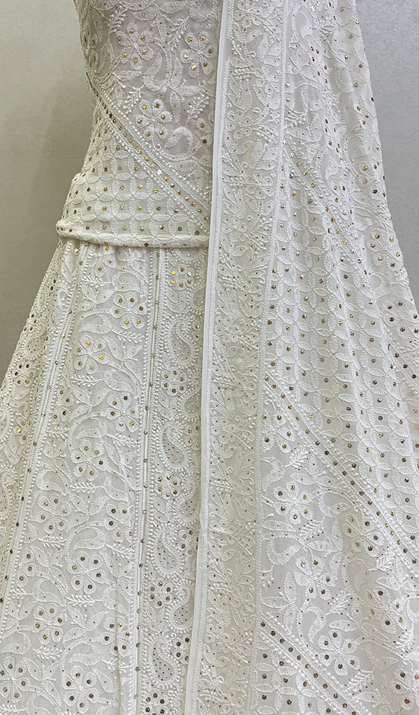 Women's Lakhnavi Handcrafted Bridal Viscose Georgette Chikankari Lehenga Set - HONC0115058