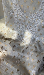 Load image into Gallery viewer, Women&#39;s Lucknowi Handcrafted Chanderi Silk Chikankari Kurta Dupatta Set - HONC0295425
