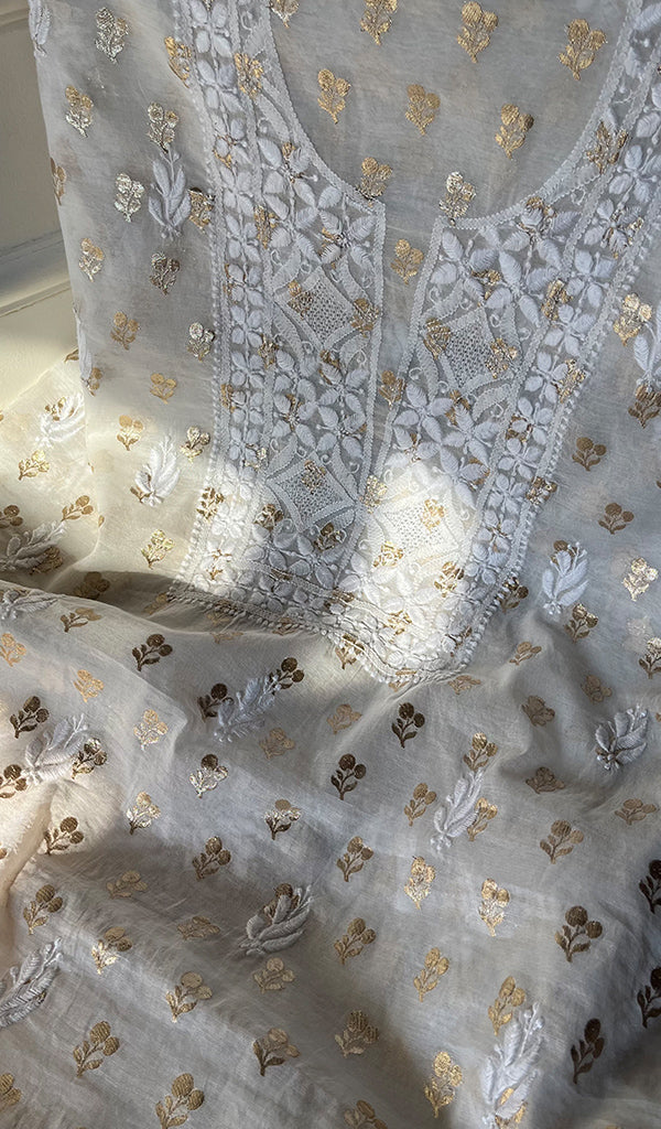 Women's Lucknowi Handcrafted Chanderi Silk Chikankari Kurta Dupatta Set - HONC0295425