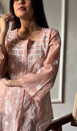 Load image into Gallery viewer, Vaanya Women's Lakhnavi Handcrafted Mul Chanderi Chikankari Top - HONC0334143