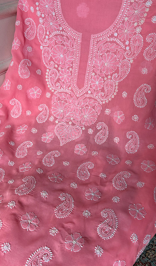 Women's Lakhnavi Handcrafted Cotton Chikankari Unstitched Kurti Fabric - HONC0367470
