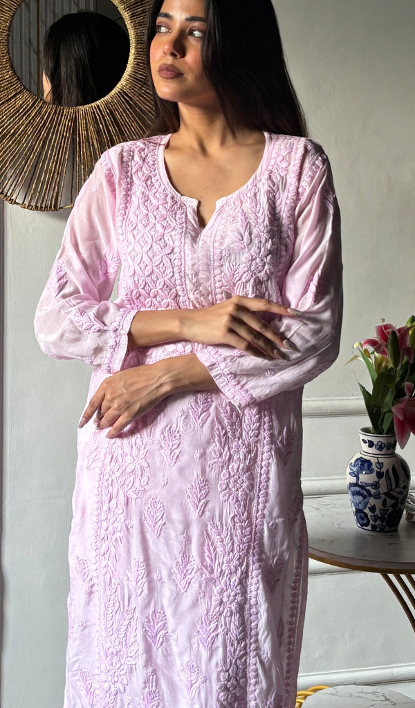 Women's Lakhnavi Handcrafted Muslin Chikankari Kurti - HONC0337464