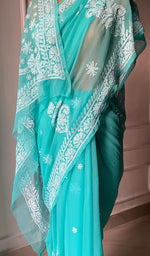 Load image into Gallery viewer, Women&#39;s Lucknowi Handcrafted Faux-Georgette Chikankari Saree - HONC0295212
