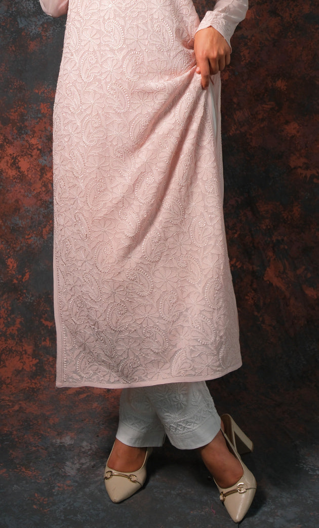 Yusra Women's Lakhnavi Handcrafted Viscose Georgette Chikankari Kurti- HONC0327253