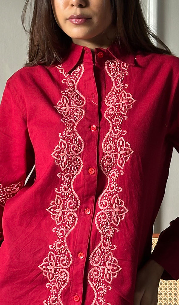 Women's Lucknowi Handcrafted Slub Cotton Chikankari Top - HONC0299073