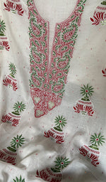 Load image into Gallery viewer, Madiha  Women's Lakhnavi Handcrafted Mul Chanderi Unstitched Kurta And Dupatta Set - HONC0368718