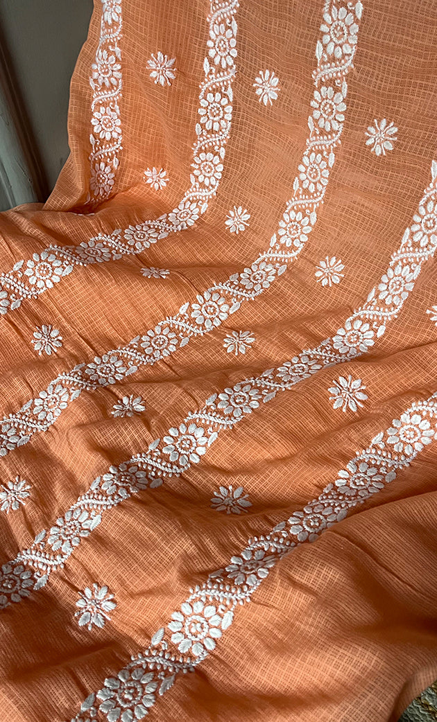 Women's Lucknowi Handcrafted Kota Cotton Chikankari Unstitched Kurta And Dupatta Set - HONC0312643