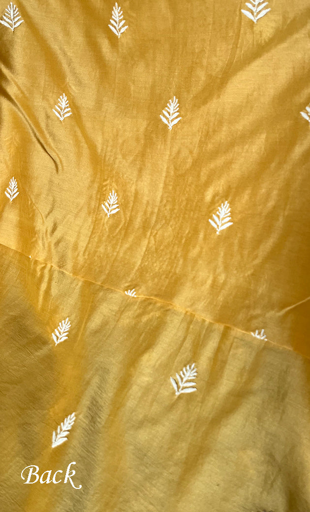 Lucknowi Handcrafted Chanderi Silk Chikankari Unstitched Unisex Kurta Fabric - HONC0275121