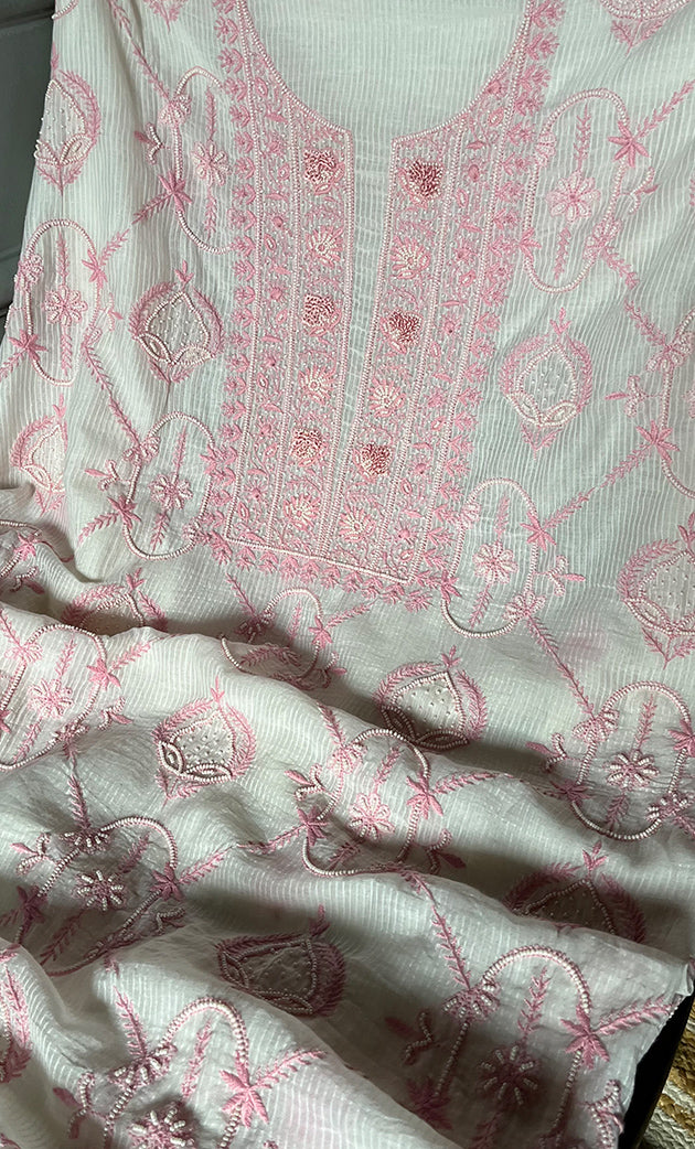 Women's Lakhnavi Handcrafted Maheshwari Mul Chanderi Unstitched Kurta And Dupatta Set- HONC0286817