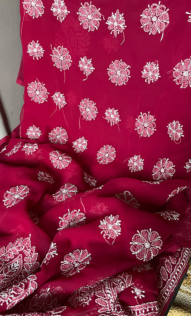 Women's Lucknowi Handcrafted Faux-Georgette Chikankari Suit Material - HONC0311926