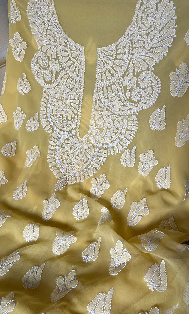 Laila Women's Lucknowi Handcrafted Faux-Georgette Unstitched  Chikankari Suit Material - HONC0330375