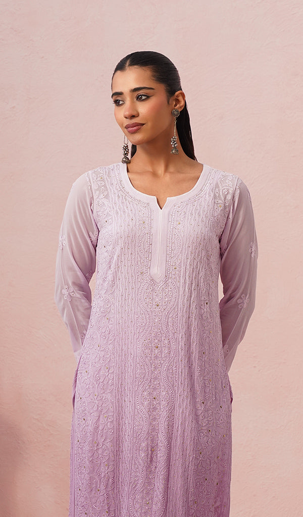 Yusra Women's Lakhnavi Handcrafted Viscose Georgette Chikankari Kurti- HONC0381114