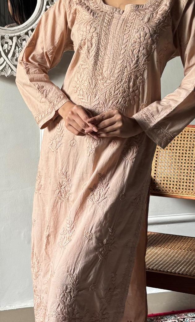 Women's Lakhnavi Handcrafted Cotton Chikankari Kurta And Palazzo Set - HONC0320564