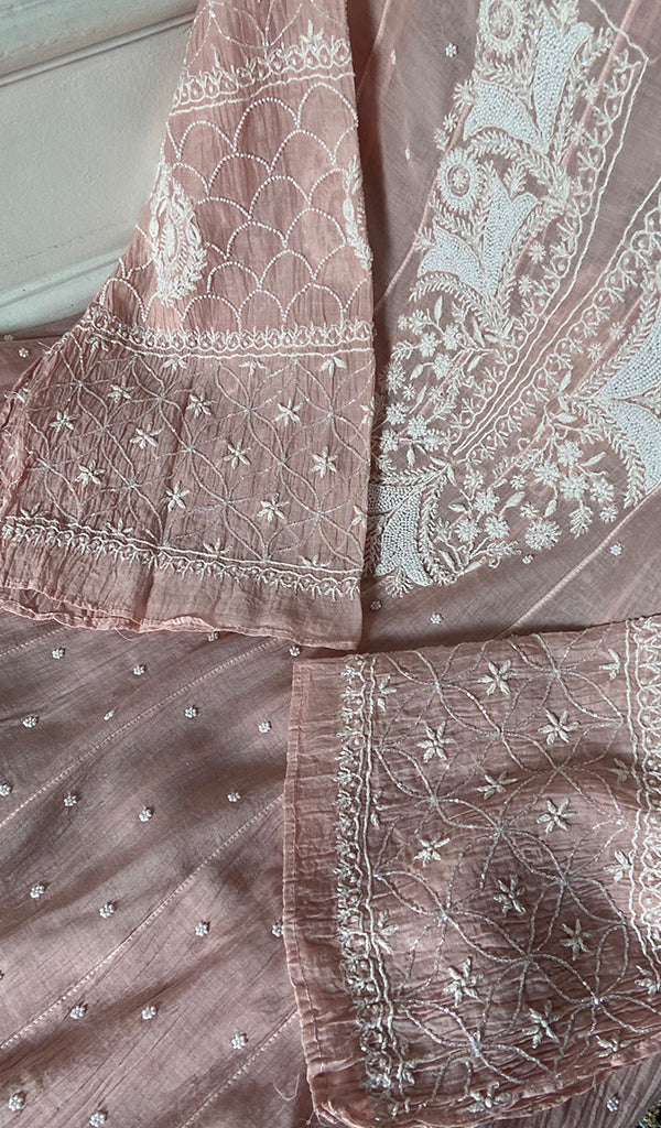 Women's Lakhnavi Handcrafted Mul Chanderi Semi - Stitched Anarkali And Dupatta Set - HONC0349077