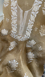 Load image into Gallery viewer, Women's Lakhnavi Handcrafted Pure Organza Chikankari Unstitched Kurta And Dupatta Set- HONC0346451