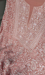 Load image into Gallery viewer, Women&#39;s Lakhnavi Handcrafted Pure Silk Georgette Chikankari Kurta And Dupatta Set - HONC0291001
