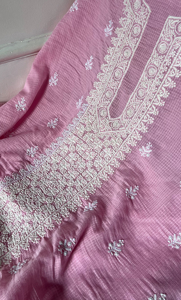 Women's Lucknowi Handcrafted Kota Cotton Chikankari Unstitched Kurta And Dupatta Set - HONC0325526
