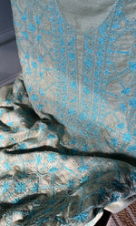 Load image into Gallery viewer, Women&#39;s Lakhnavi Handcrafted Munga Silk Unstitched Chikankari Kurta And Dupatta Set- HONC0282781
