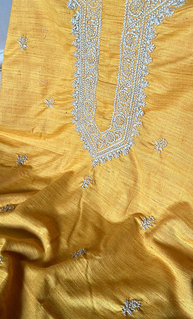 Lucknowi Handcrafted Cotton Chikankari Unstitched Men's Kurta Fabric - HONC0297366