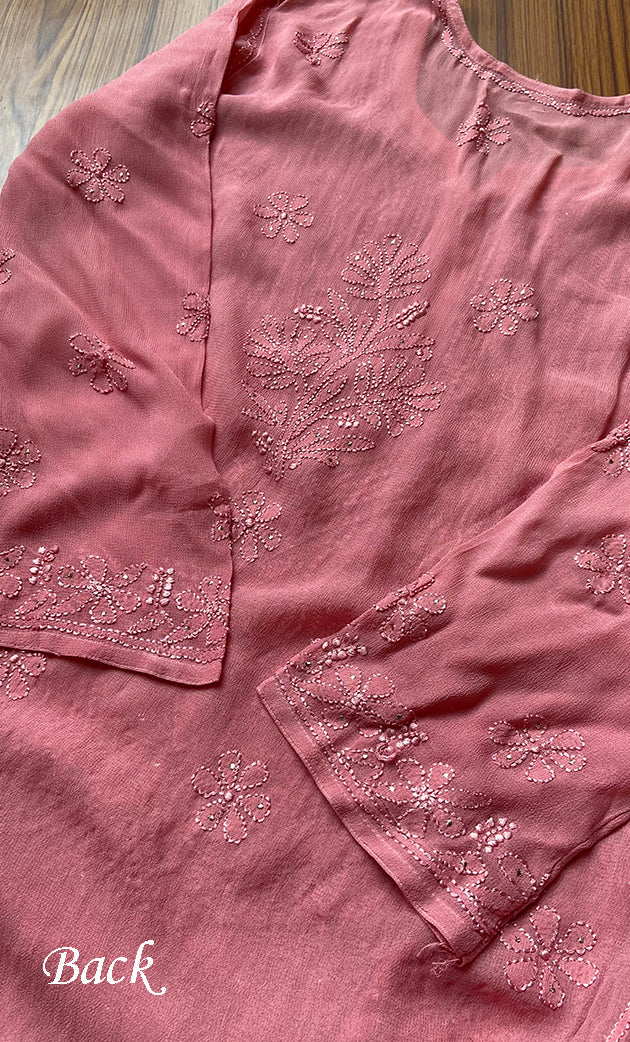 Yusra Women's Lakhnavi Handcrafted Viscose Georgette Chikankari Kurti- HONC0282716