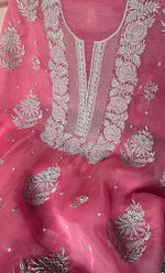 将图像加载到图库查看器中， Gulaab Women's Lakhnavi Handcrafted Pure Organza Chikankari Unstitched Kurta And Dupatta Set- HONC0311846