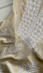 Load image into Gallery viewer, Women's Lakhnavi Handcrafted Tissue Chanderi Unstitched Chikankari Kurta And Dupatta Set - HONC0359998