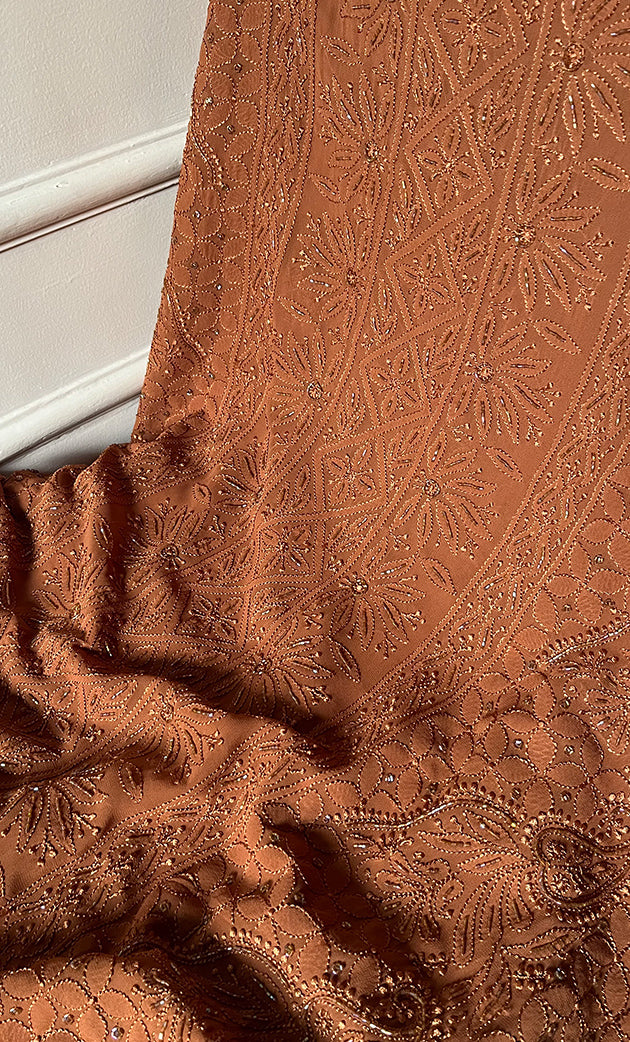 Women's Lucknowi Handcrafted Viscose Georgette Unstitched Chikankari Suit Material - HONC0325140