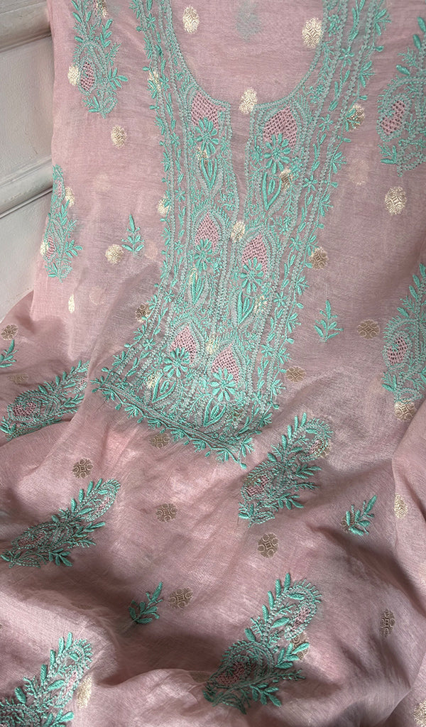Women's Lakhnavi Handcrafted Mul Chanderi Semi - Stitched Kurta And Dupatta Set - HONC0321897